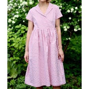 OFFON pink cotton gingham checkered wrap dress